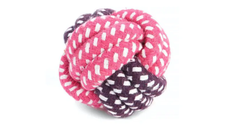 A cotton rope ball toy in purple and pink colour. A cotton rope ball toy in purple and pink colour.