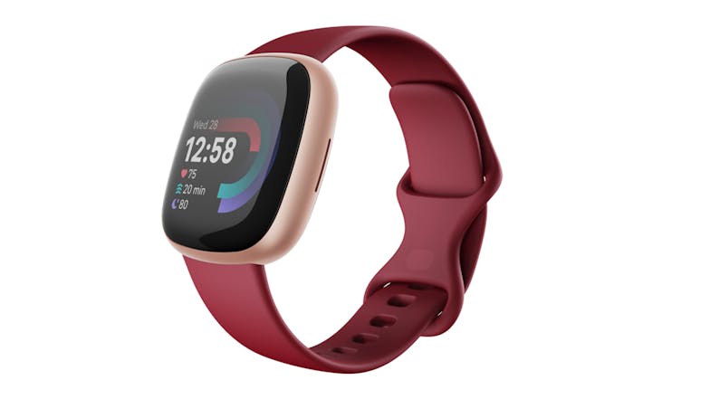 Fitbit Versa 4 Smartwatch - Copper Rose Aluminium Case with Beet Juice Band (Bluetooth, GPS)