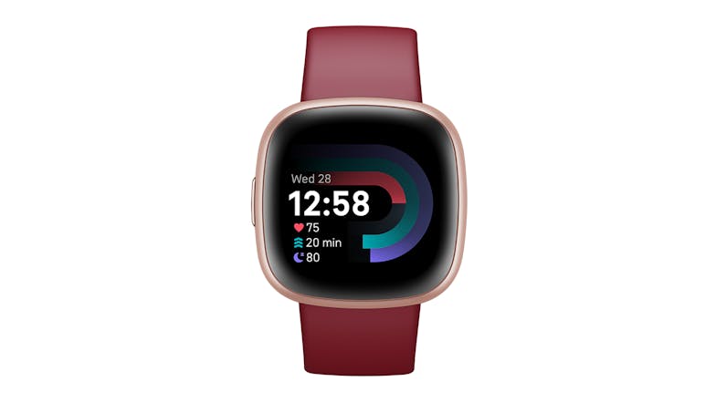 Fitbit Versa 4 Smartwatch - Copper Rose Aluminium Case with Beet Juice Band (Bluetooth, GPS)