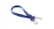 A blue adjustable dog harness made of durable nylon with a silver metal clip and car seatbelt buckle. A blue adjustable dog harness made of durable nylon with a silver metal clip and car seatbelt buckle.