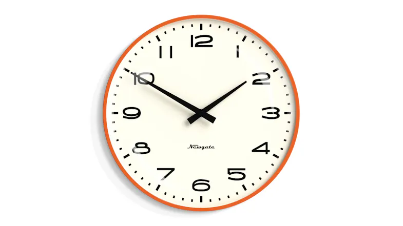 Newgate "Radio City" Wall Clock - Matte Orange/Arabic Numerals Newgate "Radio City" Wall Clock - Matte Orange/Arabic Numerals