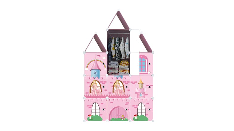 SOGA Modular Children's Storage Cubes 110 x 37 x 165cm - Pink Castle Print SOGA Modular Children's Storage Cubes 110 x 37 x 165cm - Pink Castle Print