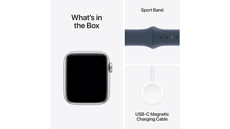 Apple Watch SE (3rd Gen) - Silver Aluminium Case with Storm Blue Sport Band (40mm, GPS, Bluetooth, Small-Medium Band)