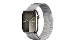 Apple Watch Series 9 - Silver Stainless Steel Case with Silver Milanese Loop (45mm, Cellular & GPS, Bluetooth)