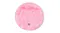 A top-down view of the large, round, pink faux fur pet mat with soft shaggy texture A top-down view of the large, round, pink faux fur pet mat with soft shaggy texture