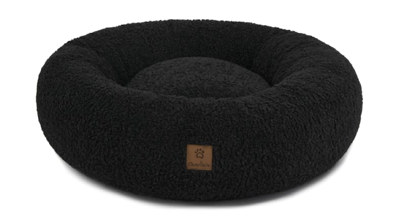 Charlie's Teddy Fleece Round Pet Bed with “Charlie’s” logo on front Charlie's Teddy Fleece Round Pet Bed with “Charlie’s” logo on front