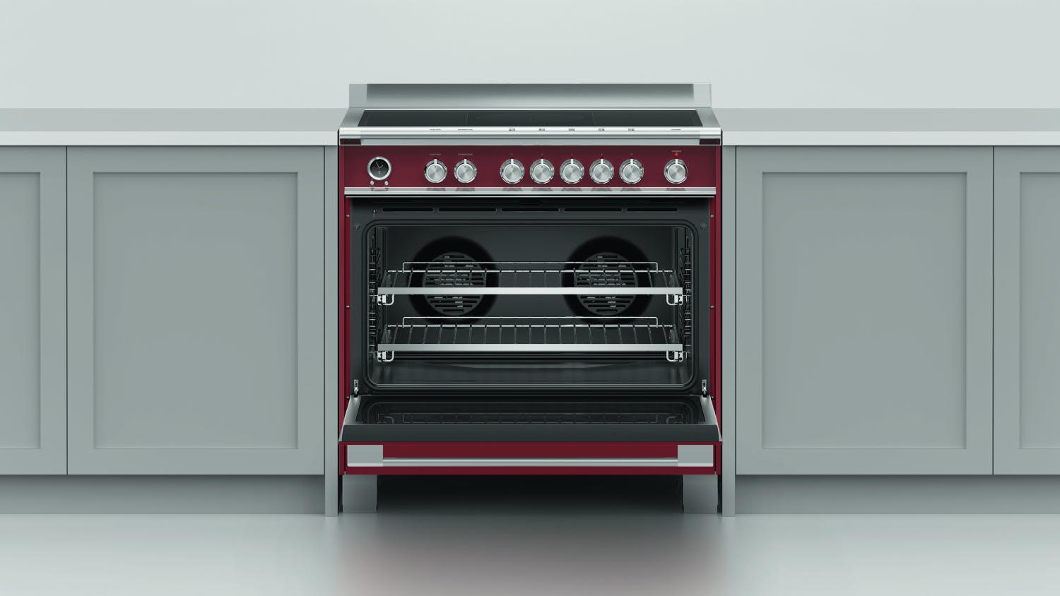 Fisher & Paykel 90cm Pyrolytic Freestanding Oven with Induction Cooktop - Red (Series 9/OR90SCI6R1)