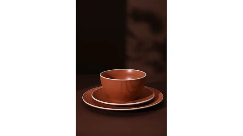 Cadence & Co. "Maze" Dining Set 12pcs. - Matte Terracotta/Gloss White Cadence & Co. "Maze" Dining Set 12pcs. - Matte Terracotta/Gloss White