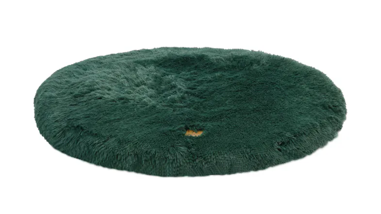 Green round shaggy faux fur pet mat with soft plush texture design Green round shaggy faux fur pet mat with soft plush texture design