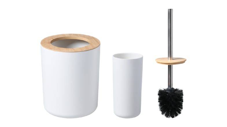 TAKARA "Takae" Bathroom Bin & Brush Set - White TAKARA "Takae" Bathroom Bin & Brush Set - White