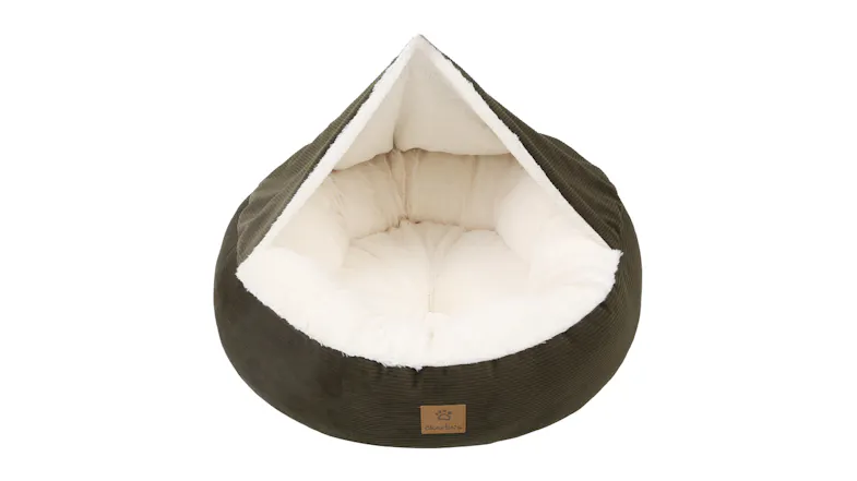 A front view of the pet bed with a raised hood A front view of the pet bed with a raised hood