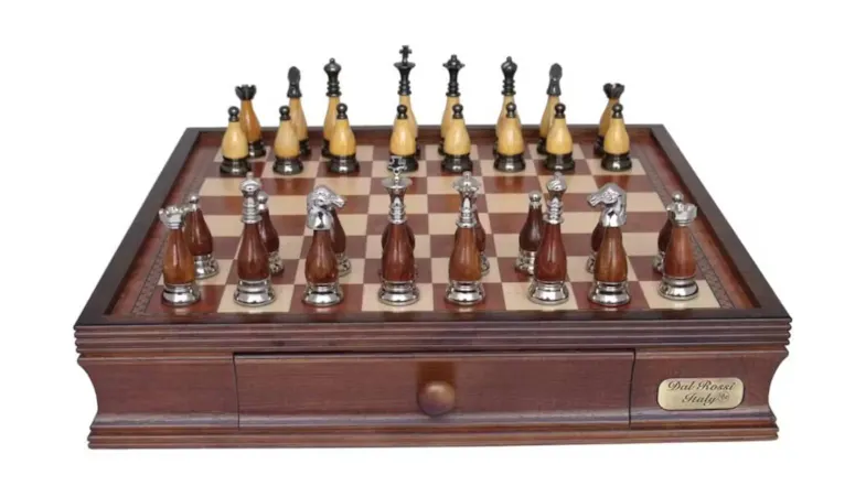 Dal Rossi 16" Staunton Metal/Wood Chess Set with Drawers Dal Rossi 16" Staunton Metal/Wood Chess Set with Drawers
