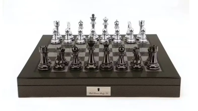 Dal Rossi 20 Inch Silver & Titanium Chess Set - Carbon Fibre Dal Rossi 20 Inch Silver & Titanium Chess Set - Carbon Fibre