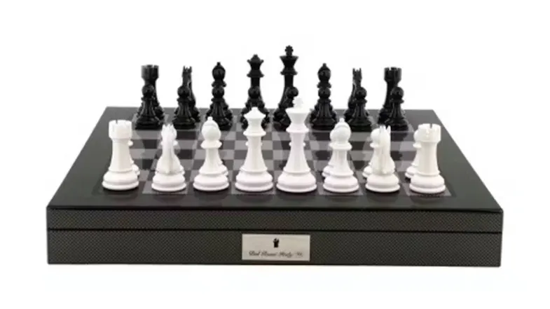 Dal Rossi 20 Inch Black & White Chess Set - Carbon Fibre Dal Rossi 20 Inch Black & White Chess Set - Carbon Fibre