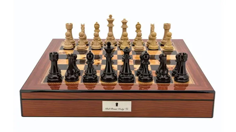 Dal Rossi 20" Dark Cherry & Box Wood Chess Set - Walnut Finish Dal Rossi 20" Dark Cherry & Box Wood Chess Set - Walnut Finish