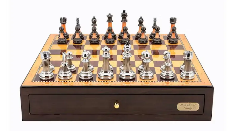 Dal Rossi 18" Staunton Metal/Marble Chess Set - Walnut Finish Dal Rossi 18" Staunton Metal/Marble Chess Set - Walnut Finish