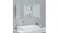 Wall-mounted mirror cabinet with open doors over a bathroom sink Wall-mounted mirror cabinet with open doors over a bathroom sink