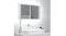 Mirror cabinet mounted above a sink, emitting a bright white backlit glow Mirror cabinet mounted above a sink, emitting a bright white backlit glow