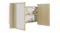 An open bathroom cabinet with a mirrored door and internal shelving An open bathroom cabinet with a mirrored door and internal shelving