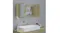 Wall-mounted mirror cabinet with open doors over a bathroom sink Wall-mounted mirror cabinet with open doors over a bathroom sink