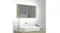 Mirror cabinet mounted above a sink, emitting a bright white backlit glow Mirror cabinet mounted above a sink, emitting a bright white backlit glow
