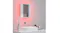Bathroom scene featuring the mirror cabinet with a vibrant pink backlight Bathroom scene featuring the mirror cabinet with a vibrant pink backlight