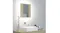 Mirror cabinet mounted above a sink, emitting a bright white backlit glow Mirror cabinet mounted above a sink, emitting a bright white backlit glow