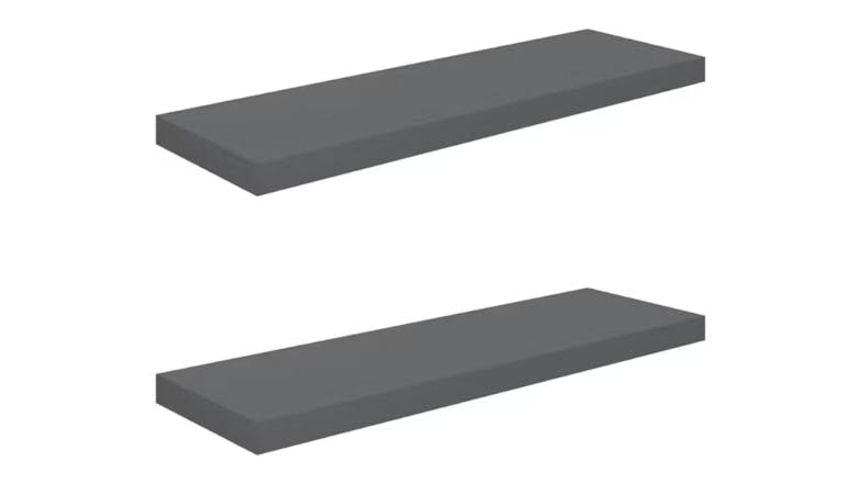 Two gloss grey floating wall shelves shown horizontally on a white background Two gloss grey floating wall shelves shown horizontally on a white background