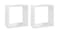 Angled view of two floating cube wall shelves in gloss white Angled view of two floating cube wall shelves in gloss white