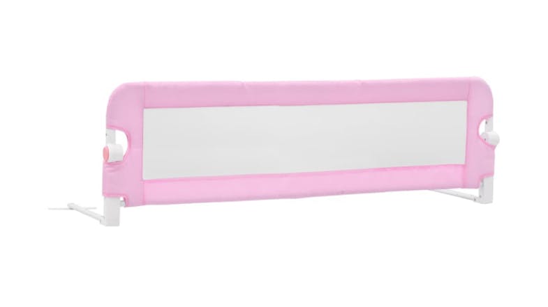 Front view of the 120cm NNEVL Toddler Safety Bed Rail in pink and white mesh Front view of the 120cm NNEVL Toddler Safety Bed Rail in pink and white mesh