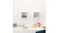 Two white cube wall shelves mounted above a desk, each holding small decor items Two white cube wall shelves mounted above a desk, each holding small decor items