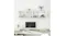 Four wall cabinets mounted horizontally above a desk, holding books, vases, and decor Four wall cabinets mounted horizontally above a desk, holding books, vases, and decor