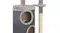 Close‑up of the cylindrical base showing a round opening with a small hanging toy mouse inside Close‑up of the cylindrical base showing a round opening with a small hanging toy mouse inside