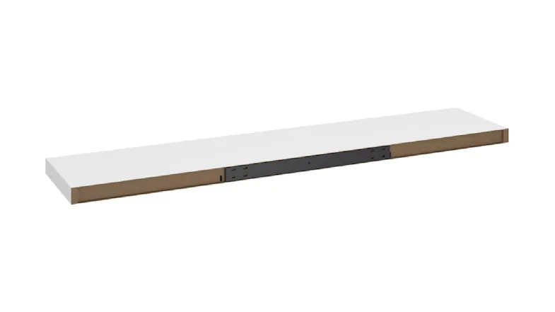 Angled underside view of the shelf revealing the concealed internal mounting channel Angled underside view of the shelf revealing the concealed internal mounting channel