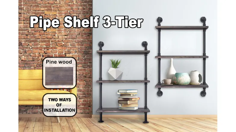 TSB Living 3 Tier Industrial Pipe Shelf TSB Living 3 Tier Industrial Pipe Shelf