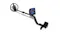 Black NNEVL metal detector featuring a circular search coil and a control box with a glowing blue LED indicator ring Black NNEVL metal detector featuring a circular search coil and a control box with a glowing blue LED indicator ring