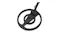 Close-up view of a circular black NNEVL metal detector search coil with a central spoke attached to an adjustable shaft Close-up view of a circular black NNEVL metal detector search coil with a central spoke attached to an adjustable shaft