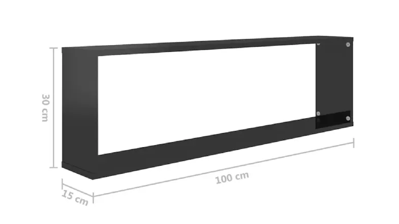 Rectangular floating wall shelf with labelled dimensions shown in centimetres Rectangular floating wall shelf with labelled dimensions shown in centimetres