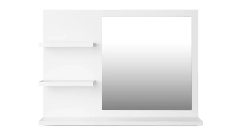 NNEVL white bathroom mirror with built-in shelving featuring a rectangular mirror panel, two side shelves, and a bottom ledge NNEVL white bathroom mirror with built-in shelving featuring a rectangular mirror panel, two side shelves, and a bottom ledge