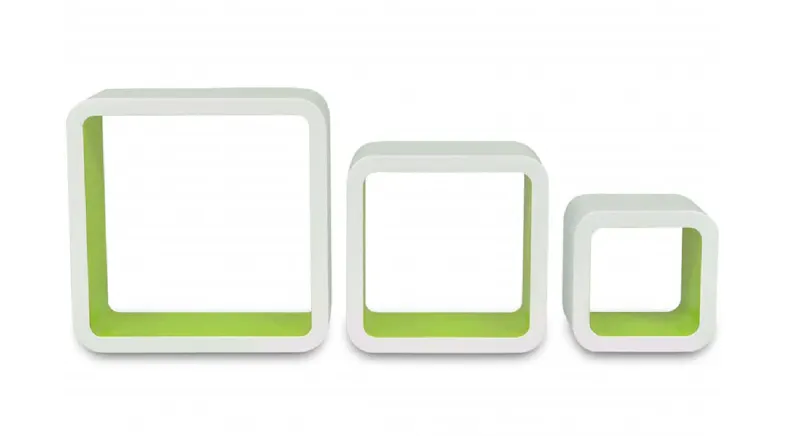 NNEVL Rounded Cubes Wall Shelves 3pcs. - White/Green NNEVL Rounded Cubes Wall Shelves 3pcs. - White/Green