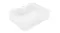 Angled top-down view of a rectangular white NNEVL ceramic bathroom sink with a single faucet hole and a centred drain Angled top-down view of a rectangular white NNEVL ceramic bathroom sink with a single faucet hole and a centred drain