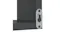 A close-up of the metal mounting bracket attached to the back of the gloss grey shelf panel A close-up of the metal mounting bracket attached to the back of the gloss grey shelf panel
