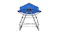 End view of the NNEVL hammock stand, showing the A-frame support and high-tension blue fabric End view of the NNEVL hammock stand, showing the A-frame support and high-tension blue fabric