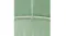 Close-up of a vertical metal pole connected to a horizontal curved frame against green greenhouse mesh Close-up of a vertical metal pole connected to a horizontal curved frame against green greenhouse mesh