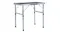 An open folding table with an aluminium frame, a black tabletop surface, and sturdy legs An open folding table with an aluminium frame, a black tabletop surface, and sturdy legs