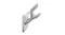 Silver wall-mounted coat hook with curved double prongs on a polished base Silver wall-mounted coat hook with curved double prongs on a polished base