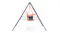 A toddler swing set with an A‑frame metal stand in, holding an orange toddler seat with a safety harness A toddler swing set with an A‑frame metal stand in, holding an orange toddler seat with a safety harness