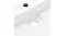 Close-up view underneath and inside the basin showing the round faucet hole above and circular waste outlet below Close-up view underneath and inside the basin showing the round faucet hole above and circular waste outlet below