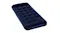 Angled top view of the dark blue single inflatable airbed showing the integrated pillow Angled top view of the dark blue single inflatable airbed showing the integrated pillow
