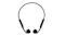 Front view of black wraparound headphones with curved band Front view of black wraparound headphones with curved band